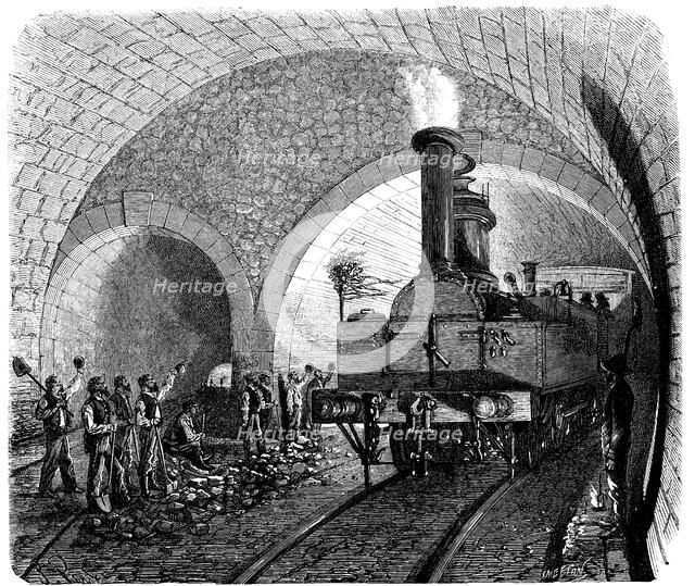 Opening of the Alps, passing the first locomotive by the Mont - Cenis Tunnel, at the intersection…
