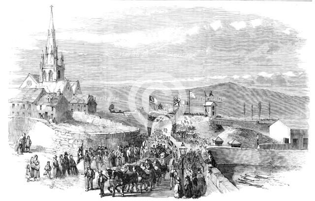 Opening of the Barnsley Branch Railway: the Procession entering the Regent-Street Station, 1857. Creator: Unknown.