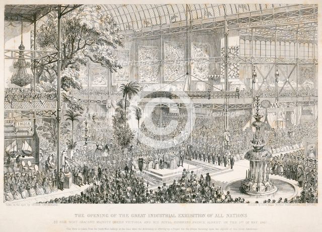 Opening of the Great Exhibition, Crystal Palace, Hyde Park, London, 1851. Artist: George Cruikshank.
