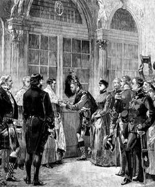 Opening of the Edinburgh Exhibition: the Duke of Edinburgh unlocking the door, 1890. Creator: R. Taylor