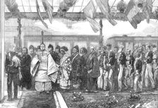 Opening of the first railway in Japan: arrival of the Mikado, 1872. Creator: Wentworth