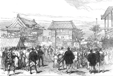 Opening of the first railway in Japan: procession at the Saiwai Bashi Gate, Jeddo, 1872. Creator: C. R.