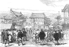 Opening of the first railway in Japan: procession at the Saiwai Bashi Gate, Jeddo, 1872. Creator: C. R.