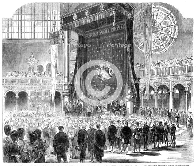 Opening of the International Exhibition: Earl Granville presenting the address to the Duke..., 1862. Creators: Mason Jackson, Unknown.