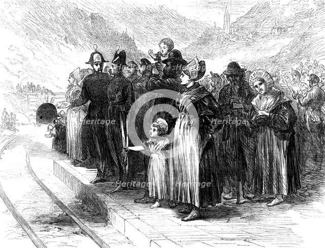 Opening of the Mont Cenis Tunnel: country people waiting to see the train pass, 1871. Creator: Unknown.