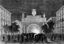 Opening of the Mont Cenis Tunnel: illuminations at Turin representing the tunnel, 1871. Creator: Unknown