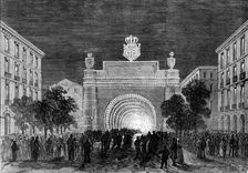 Opening of the Mont Cenis Tunnel: illuminations at Turin representing the tunnel, 1871. Creator: Unknown