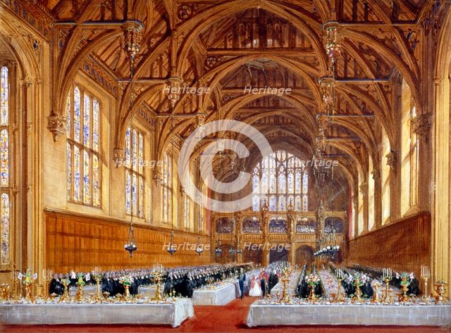 Opening of the new hall at Lincoln's Inn, Holborn, London, 30th October 1845.         Artist: Joseph Nash