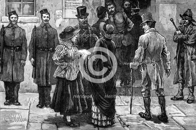 Opening of the new Irish Land Court in Connaught:...a sketch at the Claremorris Court-house, 1881. Creator: Unknown.