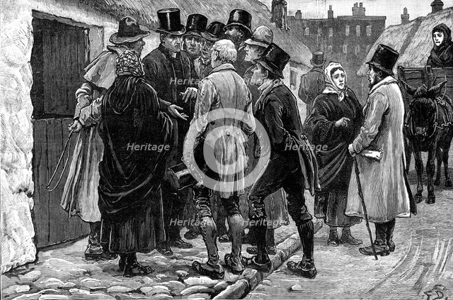 Opening of the new Irish Land Court in Connaught: consulting the priest...at Claremorris, 1881. Creator: Unknown.