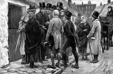 Opening of the new Irish Land Court in Connaught: consulting the priest...at Claremorris, 1881. Creator: Unknown