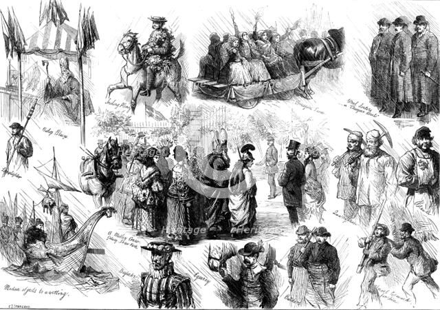 Opening of the new townhall at Bradford: sketches in the streets, 1873. Creator: Charles Joseph Staniland.