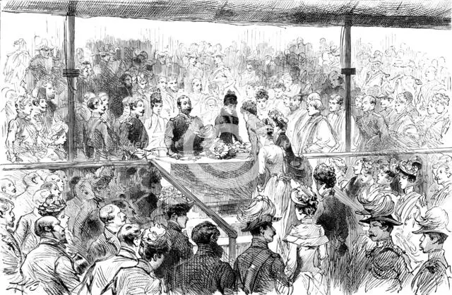 Opening of the Royal Military Exhibition: the Princess of Wales receiving purses..., 1890. Creator: Unknown.