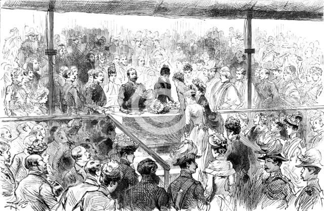 Opening of the Royal Military Exhibition: the Princess of Wales receiving purses..., 1890. Creator: Unknown.
