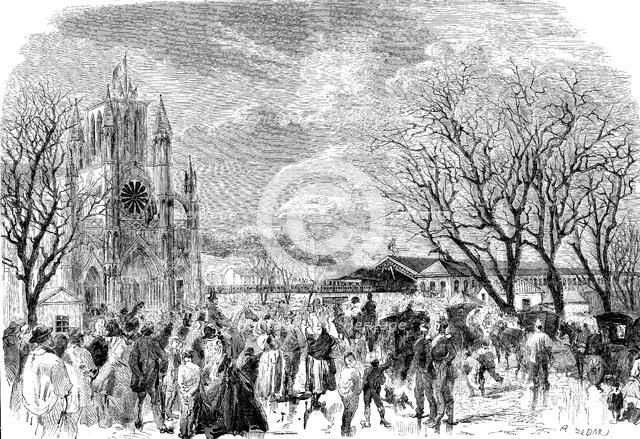 Opening of the railway line from Lyon to Geneva on March 16, 1858, arrival of the train at the st…