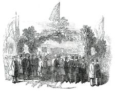 Opening of the Whitehaven and Furness Junction Railway - Arch at Broughton Station, 1850. Creator: Unknown