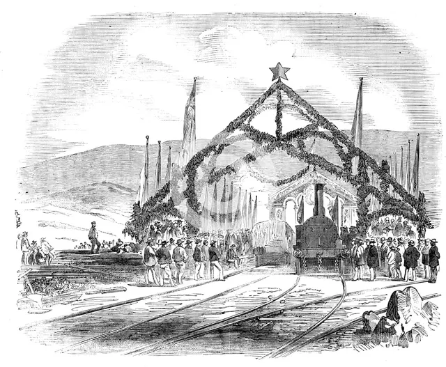 Opening of the Valparaiso and Santiago Railway - Train leaving the Valparaiso Station, 1856.  Creator: Unknown.