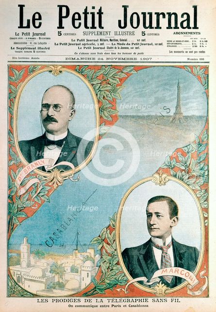 Opening of wireless telegraph link between Paris and Casablanca, 1907. Artist: Unknown