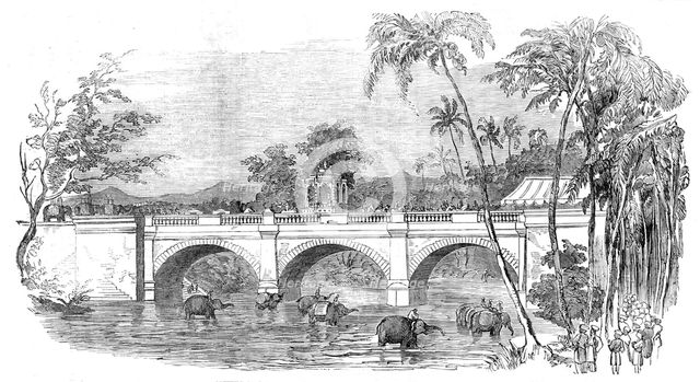 Opening of a new bridge at Travancore - the Rajah's State Procession, 1854. Creator: Unknown.