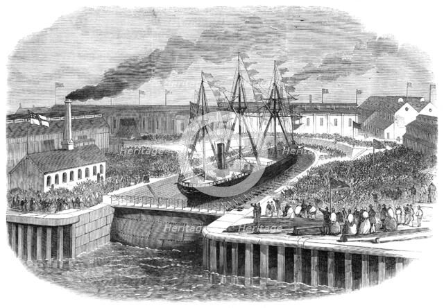 Opening of a new graving-dock at Jarrow, on the Tyne, 1865. Creator: Unknown.