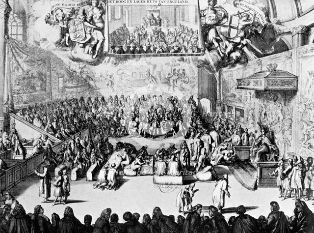 Opening of Parliament by Queen Anne, Westminster, London, 18th century (c1905). Artist: Unknown