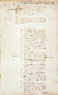 Opening page of the catalogue of manuscripts in Cotton's library, 1621. Creator: Unknown