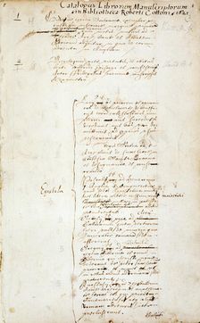 Opening page of the catalogue of manuscripts in Cotton's library, 1621. Creator: Unknown