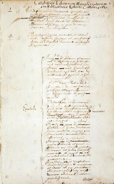 Opening page of the catalogue of manuscripts in Cotton's library, 1621. Creator: Unknown.