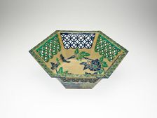Openwork Hexagonal Ko-Kiyomizu Ware Bowl, 1731-52. Creator: Unknown