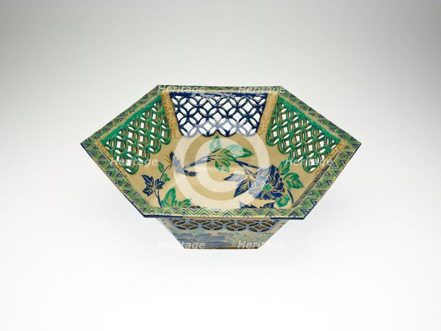 Openwork Hexagonal Ko-Kiyomizu Ware Bowl, 1731-52. Creator: Unknown.