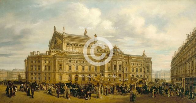 Opera Garnier seen from rue Auber, circa 1880, 9th arrondissement. Creator: Leonard Saurfelt.