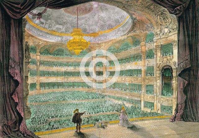 Opera of Paris, built between 1862-1875 by Charles Garnier, engraving depicting the inaugural fun…