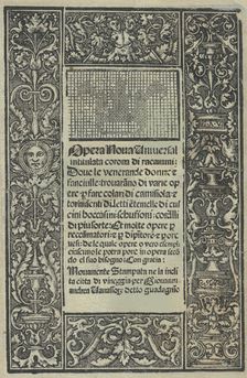 Opera Nova Universali intitulata Corona di racammi, title page (recto), [1530]. Creator: Giovanni Andrea Vavassore