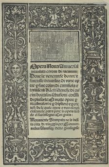 Opera Nova Universali intitulata Corona di racammi, title page (recto), [1530]. Creator: Giovanni Andrea Vavassore