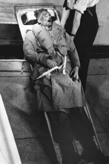 Operation Mincemeat'; body on a stretcher, World War II, 1943. Creator: Unknown