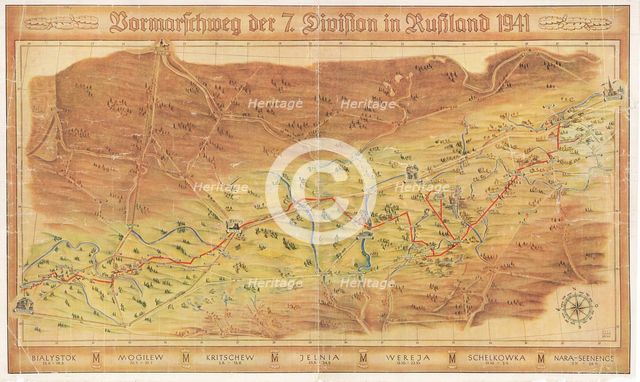 Operation Barbarossa. The route of the 7th Infantry Division from Warsaw to Moscow, 1942.