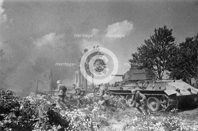 Operation Kutuzov. Soviet troops follow their tanks near Orel. Artist: Anonymous  