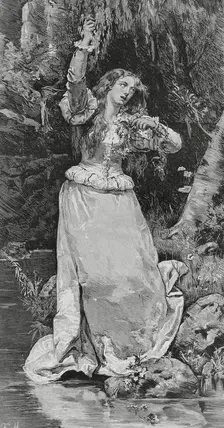 Ophelia, fictitious character from the play "Hamlet" by William Shakespeare (1564-1616), 1883. Creator: Unknown