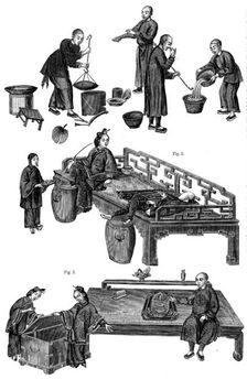 Opium-smoking in China - from drawings by a native artist, 1858. Creator: Unknown