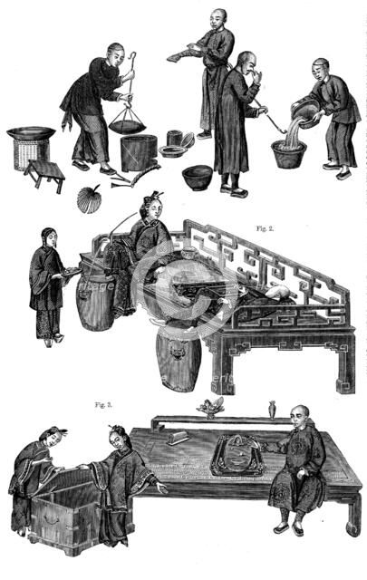 Opium-smoking in China - from drawings by a native artist, 1858. Creator: Unknown.