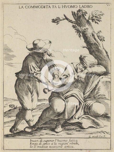 Opportunity makes a thief. (La commodità fa l'uomo ladro), 1678. Artist: Mitelli, Giuseppe Maria (1634-1718)