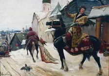 Oprichniks in Novgorod, early 20th century. Creator: Mikhail Ivanovich Avilov