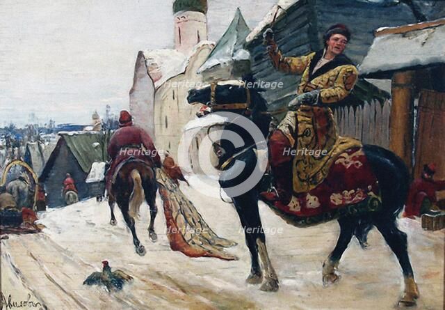 Oprichniks in Novgorod, early 20th century. Creator: Mikhail Ivanovich Avilov.