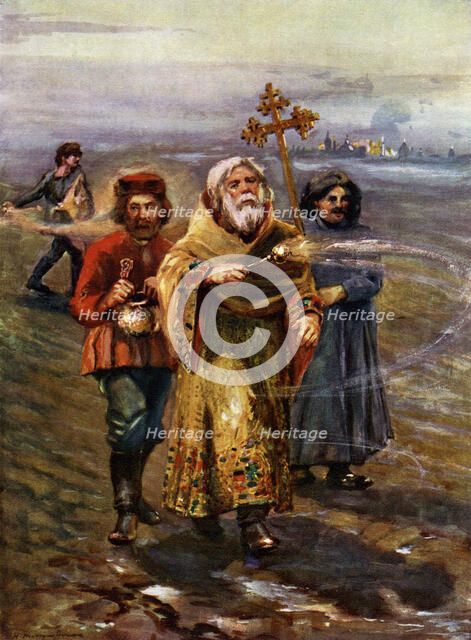 Orthodox priest blessing the soil, Russia. Artist: Unknown
