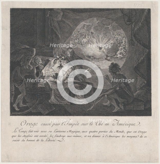 Orage causé par l'Impôt sur le Thé en Amérique, ca. 1775., ca. 1775. Creator: Anon.