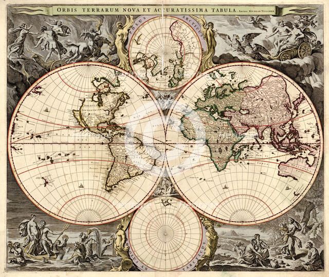 Orbis terrarum nova et accuratissima tabula, ca 1690. Artist: Visscher, Nicolaes (1618-1679)