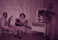 Orchestra during intermission at square dance, McIntosh County, Oklahoma, 1939 or 1940. Creator: Russell Lee