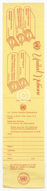 Order forms for United Nations Publications, late 20th century. Creator: Unknown.
