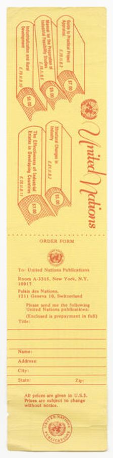 Order forms for United Nations Publications, late 20th century. Creator: Unknown