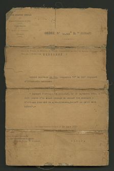 Order of Commendation from the Commander of the French Armies of the East, March 19, 1919. Creator: Unknown